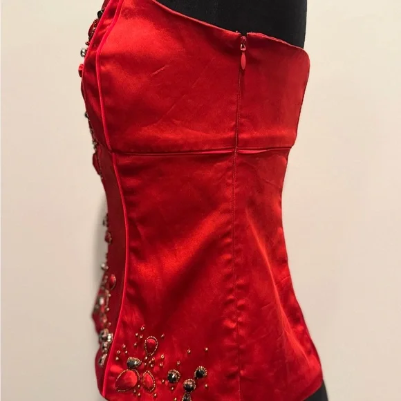 Cache Strapless Red Embellished Dress - Picture 3 of 6